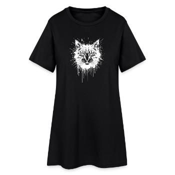 Tête de Chat Splash Tattoo Blanc - Robe T-shirt Femme - noir - Devant