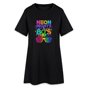 80's Nights 80er Jahre - Frauen T-Shirt-Kleid - Schwarz - Vorne