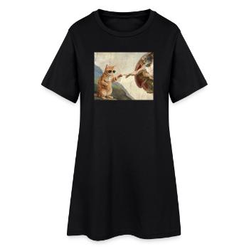 Cat Slaps God's Hand Funny Cats Meme - Women’s T-Shirt Dress - black - Front