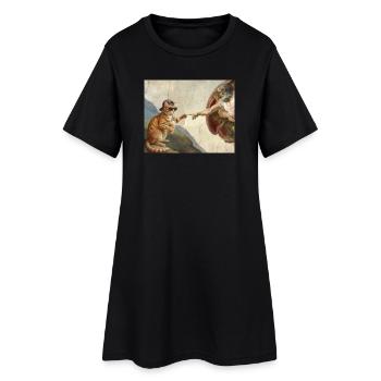 Cat Slaps God's Hand Funny Cats Meme - Women’s T-Shirt Dress - black - Front
