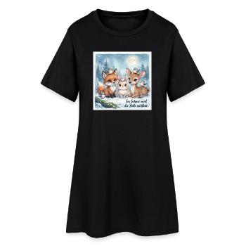 Schneezeit Fuchs Hase Reh - Frauen T-Shirt-Kleid - Schwarz - Vorne