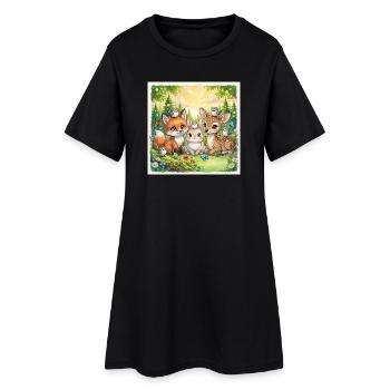 Amis mignons des bois – Fantasme Renard, Lapin et Cerf - Robe T-shirt Femme - noir - Devant
