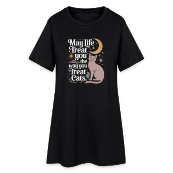 Katze May Life Treat You Cats Katzenmama Katzen - Frauen T-Shirt-Kleid - Schwarz - Vorne