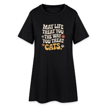 Katze May Life Treat You Cats Katzenmama Katzen - Frauen T-Shirt-Kleid - Schwarz - Vorne