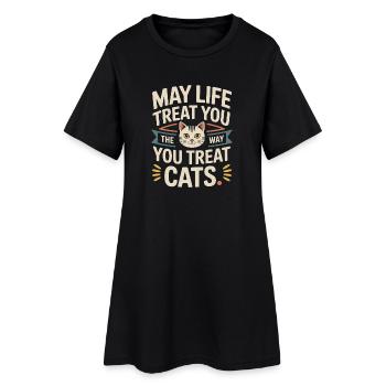 Katze May Life Treat You Cats Katzenmama Katzen - Frauen T-Shirt-Kleid - Schwarz - Vorne