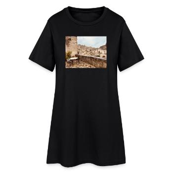 Terrasse dans un village de pierre - Robe T-shirt Femme - noir - Devant