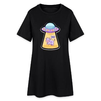MOO Vache extraterrestre drôle dans un dessin animé UFO Light Beam - Robe T-shirt Femme - noir - Devant