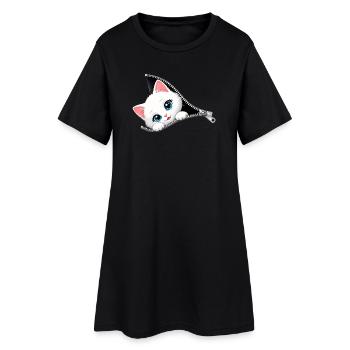 Chat chaton mignon à fermeture éclair - Robe T-shirt Femme - noir - Devant