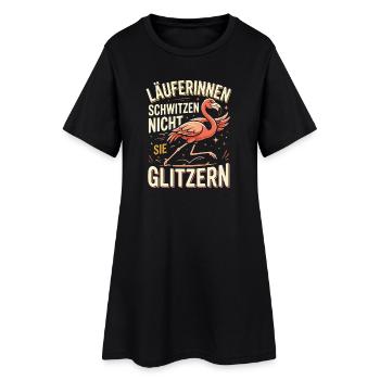 Läuferinnen Schwitzen nicht sie Glitzer Flamingo  - Frauen T-Shirt-Kleid - Schwarz - Vorne