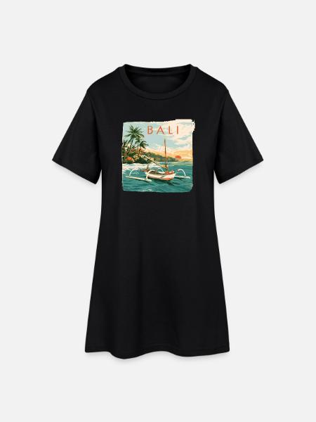 Bali Tropenboot am Sonnenuntergang - Frauen T-Shirt-Kleid - Schwarz