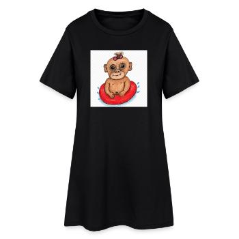 Petit Singe sur un bateau pneumatique rouge - Robe T-shirt Femme - noir - Devant
