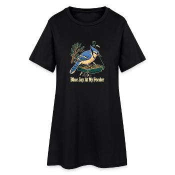 Geai bleu à ma mangeoire, ornithologue dans le jardin - Robe T-shirt Femme - noir - Devant