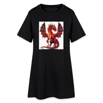 Fire Red Dragon Watercolor - Women’s T-Shirt Dress - black - Front