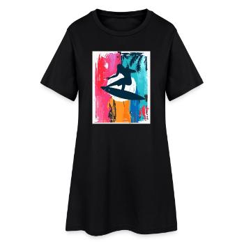 Surf Silhouette in Tropical Sunset - Women’s T-Shirt Dress - black - Front