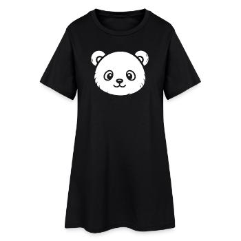 Cute Panda Sketch – Fluffy Animal Motif - Women’s T-Shirt Dress - black - Front