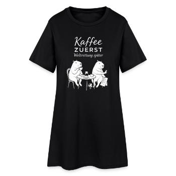 Kaffee zuerst Bärenhumor - Frauen T-Shirt-Kleid - Schwarz - Vorne