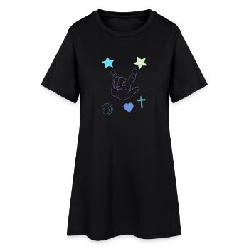 Rockhand mit Sternen und Herz - Frauen T-Shirt-Kleid - Schwarz - Vorne
