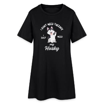 Husky-Therapiehund - Frauen T-Shirt-Kleid - Schwarz - Vorne