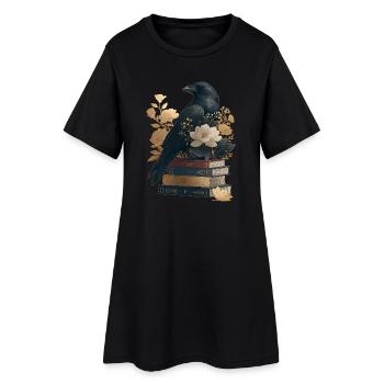 Rabe auf Büchern - Frauen T-Shirt-Kleid - Schwarz - Vorne