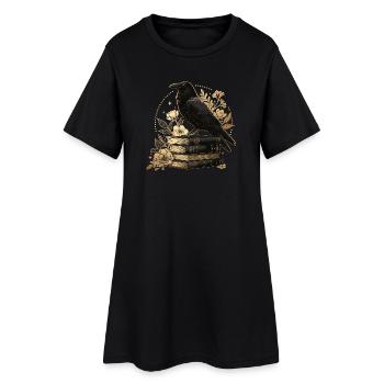 Rabe auf Büchern - Frauen T-Shirt-Kleid - Schwarz - Vorne