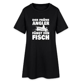 Der Frühe Angler - Frauen T-Shirt-Kleid - Schwarz - Vorne