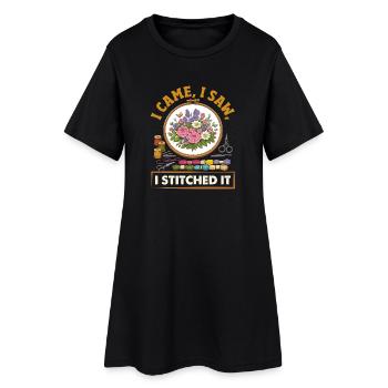 Lustiges Nadelspitzen-bastelhobby - Frauen T-Shirt-Kleid - Schwarz - Vorne