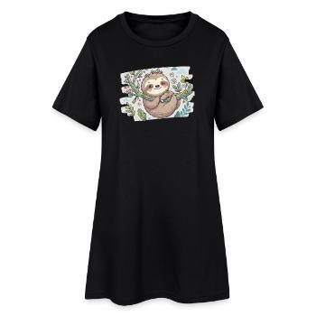 Cute sloth on branch with flowers - Women’s T-Shirt Dress - black - Front