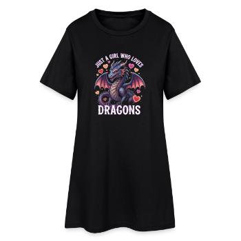 Nur ein Mädchen liebt Drachen - Frauen T-Shirt-Kleid - Schwarz - Vorne
