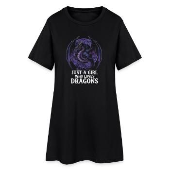 Girl Loves Dragon Artwork - Women’s T-Shirt Dress - black - Front