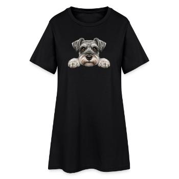 Spickender Schnauzer Neugieriges Barthundegesicht - Frauen T-Shirt-Kleid - Schwarz - Vorne