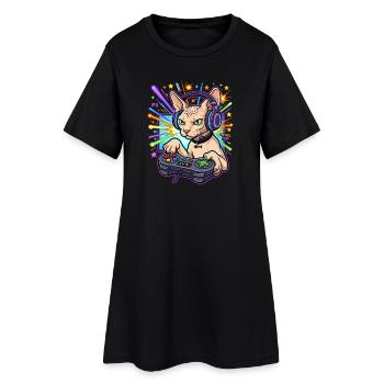 Sphynx Cat Gamer - Frauen T-Shirt-Kleid - Schwarz - Vorne