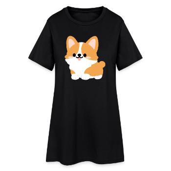 Corgi-Welpe Süßes Cartoon-Tee - Frauen T-Shirt-Kleid - Schwarz - Vorne