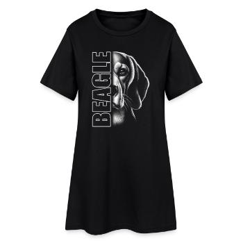Beagle Porträt Schwarz Weiß mit Schriftzug - Frauen T-Shirt-Kleid - Schwarz - Vorne