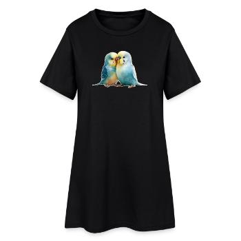 Wellensittiche - Frauen T-Shirt-Kleid - Schwarz - Vorne