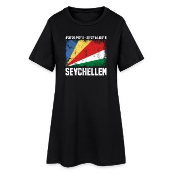 Seychellen Koordinaten - Frauen T-Shirt-Kleid - Schwarz - Vorne