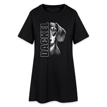 Dachshund portrait with vertical lettering - Women’s T-Shirt Dress - black - Front