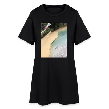 Tropischer Strand mit bunten Flaggen - Frauen T-Shirt-Kleid - Schwarz - Vorne