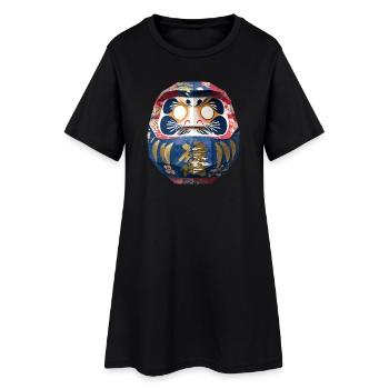 Bunter Daruma mit Blumenmuster Origami Daruma - Frauen T-Shirt-Kleid - Schwarz - Vorne