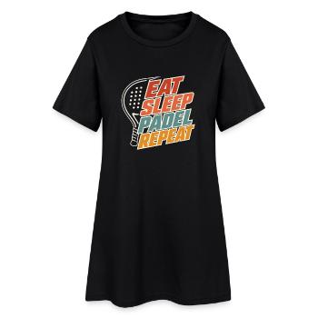 Essen, schlafen, Padel wiederholen, lustige Padelspieler-Sportarten - Frauen T-Shirt-Kleid - Schwarz - Vorne