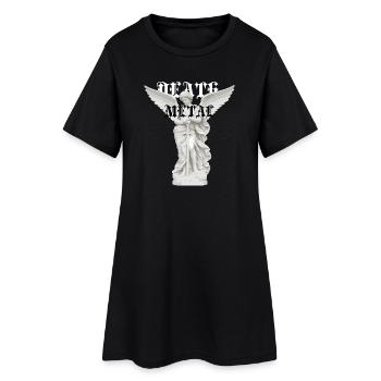 Metalltypografie der geflügelten Engelsstatue - Frauen T-Shirt-Kleid - Schwarz - Vorne