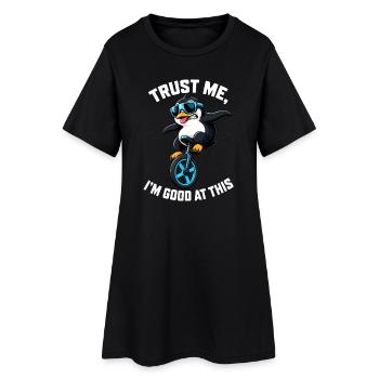 Cooler Pinguin auf Einrad mit Spruch - Frauen T-Shirt-Kleid - Schwarz - Vorne