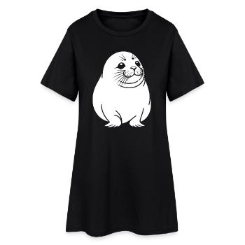 Chubby seal One Line animal motif - Women’s T-Shirt Dress - black - Front