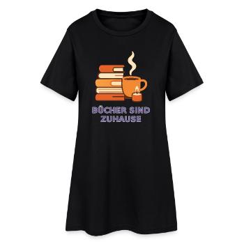 Bücher sind Zuhause Motiv - Frauen T-Shirt-Kleid - Schwarz - Vorne