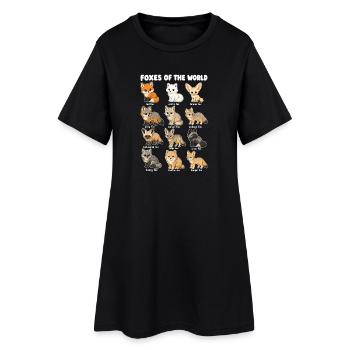  Füchse Der Welt Wildtierdiagramm Roter Polarfuchs - Frauen T-Shirt-Kleid - Schwarz - Vorne