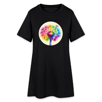 Regenbogen-Pusteblume  - Frauen T-Shirt-Kleid - Schwarz - Vorne