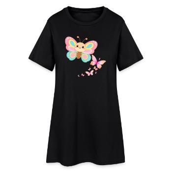 Pastellschmetterling Motiv - Frauen T-Shirt-Kleid - Schwarz - Vorne