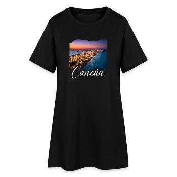 Cancún Sonnenuntergang Küstenlinie - Frauen T-Shirt-Kleid - Schwarz - Vorne