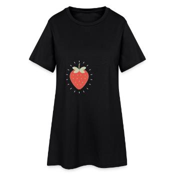 Strahlende Erdbeere Illustration - Frauen T-Shirt-Kleid - Schwarz - Vorne