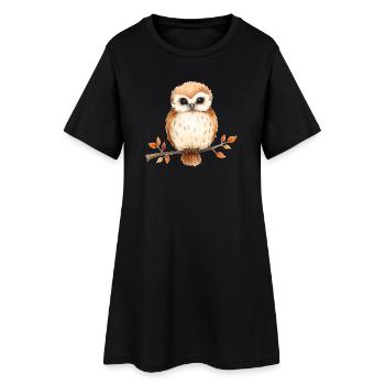 Aquarell Eule auf Ast - Frauen T-Shirt-Kleid - Schwarz - Vorne