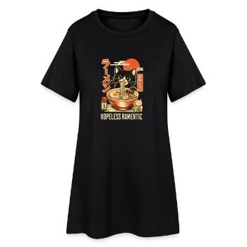 Hopless Ramentic - schwarze Katze isst Ramen - Frauen T-Shirt-Kleid - Schwarz - Vorne